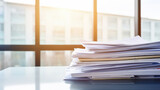 Fototapeta  - a stack of accounting documents on the desk in the office background copy space document flow