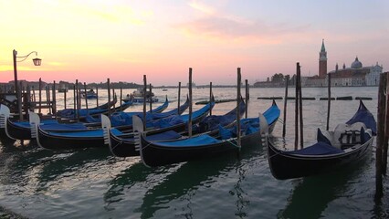 Wall Mural - Morning in the bay of San Marco. View of the moored gondolas. Venice   