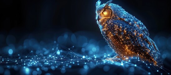 Wall Mural - Owl low poly wireframe on dark background