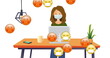 Image of floating emojis with face masks over pictogram of woman in face mask using computer