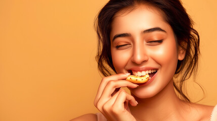 Sticker - Modern Indian woman savoring indian snacks