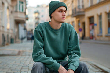 Wall Mural - Urban Casual Style: Green Crewneck Sweatshirt mock up