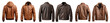 © Yeti Studio - Set of men's brown leather jackets showcasing front and back views mock-up, cut out