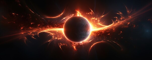 Wall Mural - Abstract planet eclipse in space. Alien worlds with glowing lens flares. Sun and moon solar flares