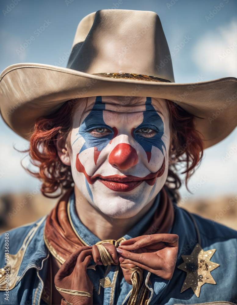 Portrait of a rodeo clown wearing a cowboy hat and face paint. Stock ...