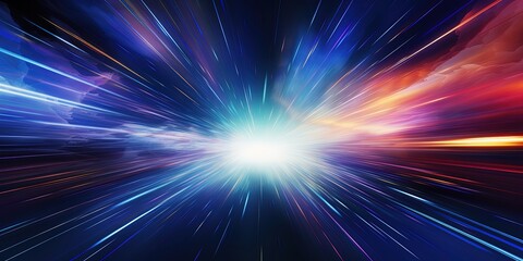 Ultra speed, beyond and progress concept background. attraction, attention, or bursting type, light speed color burst. Explosion or exploding fine strands of color rays