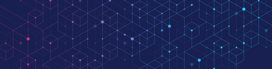 Wall Mural - Technology abstract lines and dots connect background with hexagons. Hexagons connection digital data and big data concept. Hex digital data visualization. Vector illustration