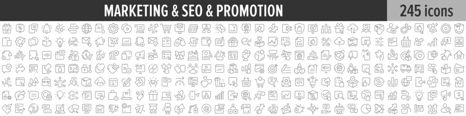 Aufkleber - Marketing, SEO and Promotion linear icon collection. Big set of 245 Marketing, SEO and Promotion icons. Thin line icons collection. Vector illustration