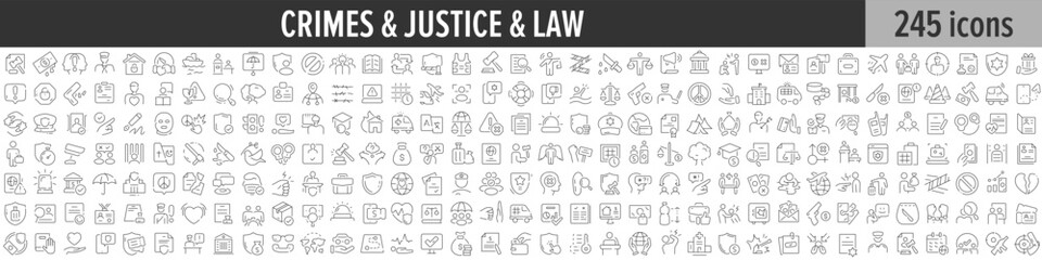 Aufkleber - Crimes, Justice and Law linear icon collection. Big set of 245 Crimes, Justice and Law icons. Thin line icons collection. Vector illustration