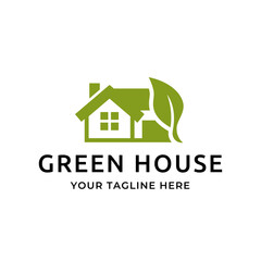 Poster - Green house logo design vector illustration. eco green home farm plant cultivation logo design