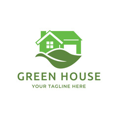 Sticker - Green house logo design vector illustration. eco green home farm plant cultivation logo design