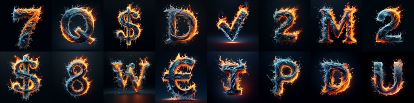 lettering typeface that blends water and fire. ai generated illustration