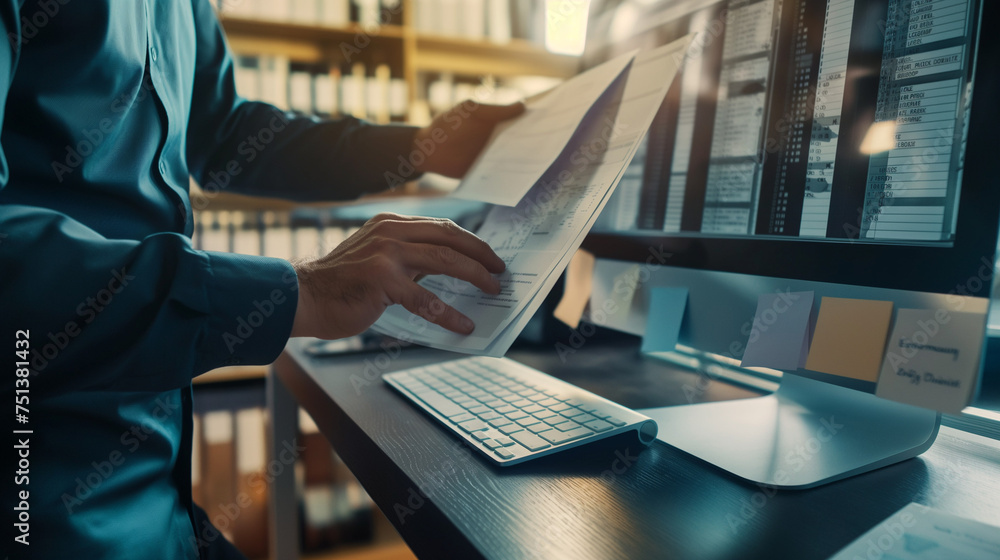 Businessman using a computer to document management concept, online ...
