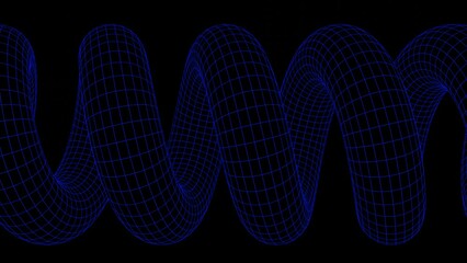 Wall Mural - 3d abstract blue neon grid laser wireframe spiral shape object. Retro 80s 90s y2k futuristic element background. Animation 30fps 4k loop