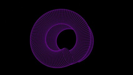 Wall Mural - 3d render of a neon purple pink spiral wireframe shape. Abstract grid tunnel in space. Retro futuristic. Animation 30fps 4k loop