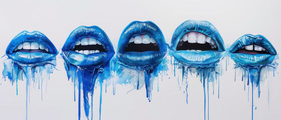 Sticker - Spectrum Mouths, Electric blue whispers to shouts, White canvas