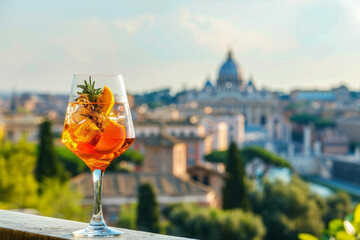 Sticker - A classic spritz cocktail with the city of Rome in the background