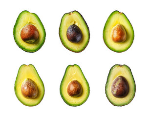 Wall Mural - Collection slices of avocado isolated on a transparent background, top view, PNG
