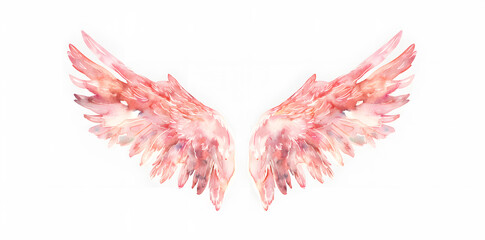 Wall Mural - Soft pastel detailed pink angel wings in watercolor style isolated on white background