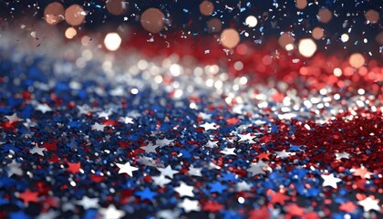 background of red white and blue sparkling glitter scattered with shiny stars confetti 4th of july celebration background