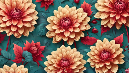 Abstract Dahlia flowers background. Seamless pattern  dahlia,wallpaper illustration background.