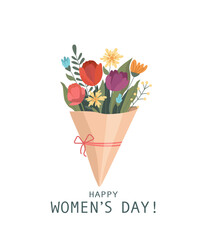  Flower bouquet. Happy women day card. Vector flat style cartoon illustration