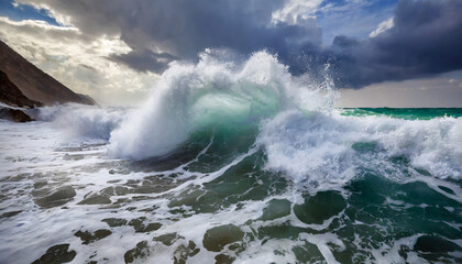 Wall Mural - Powerful Stormy Wave with Foamy Crest