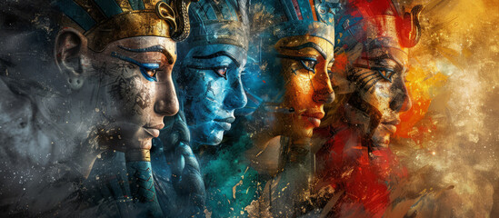 Wall Mural - illustration of ancient Egyptian kings and quens, gods and goddeses.