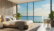 Minimalist bedroom background take view sea -3D render