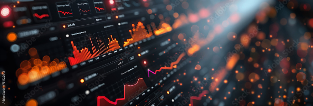 Data analytic black background with orange lights technology Summary of ...