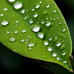 Sticker - Macro shot of water droplets on a leaf.