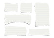 Set of torn pieces of lined paper isolated on a white background. Paper collage. Vector illustration.