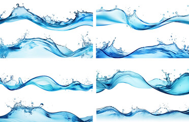 Poster - Set of dynamic waves of clear water, cut out