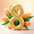 golden number 8 with flowers, women's day