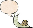cartoon snail and speech bubble in retro texture style