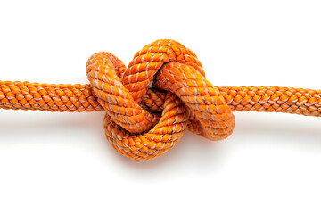 Knot on orange rope isolated on white
