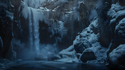  Winter Wonderland Waterfall: Magical Scene with Snow and Ice Creating Frosty Atmosphere