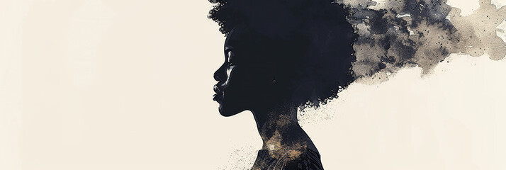 African American History template with a black woman silhouette on white background, representing Black Lives Matter, Juneteenth, and Afro American Freedom