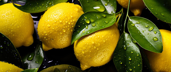 Wall Mural - Fresh lemon fruit, with water drops over it, closeup macro detail. Generative AI