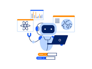 smart chatbot and ai assistant. self-learning of chatbot and helping in education. vector flat illus