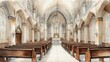 Watercolor architectural illustration of a chapel hall interior from Generative AI