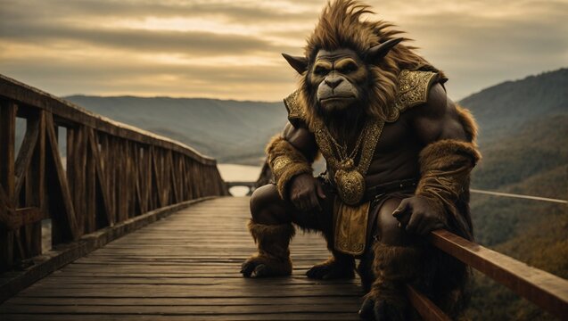 A fearsome troll guarding a bridge