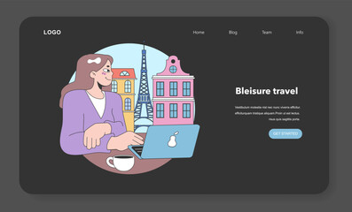 Wall Mural - Bleisure travel web banner or landing page night or dark mode set.