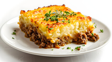 Wall Mural - Traditional shepherd's pie on white plate