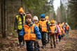 Kindergarten in Forest, Children Walking with Tutors in Wild Park, Finnish Forest School, Forest Kindergarten