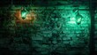 Neon green color sign on an old rustic wall low light with copy space 
