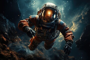 Wall Mural - portrait of astronaut in outer space. Generative AI