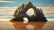 Surreal desert landscape decorated with massive, gravity-defying stone arches