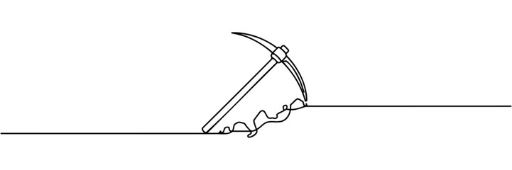Continuous line drawing art Pickaxe tool Mining Pickaxe concept.