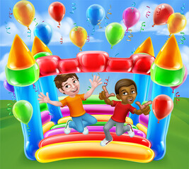 Poster - Bouncy House Castle Jumping Boys Kids Cartoon